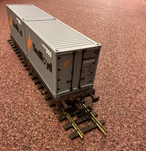 Stoom en Spoor Containerwagen NS Cargo 2x20 voet met container , voor de LGB baan