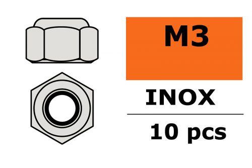 Zelfborgende zeskantmoer, M3, Inox (10
