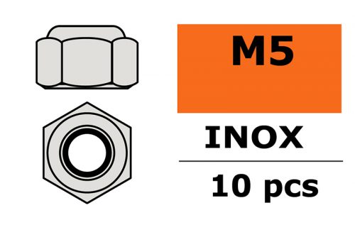 Zelfborgende zeskantmoer, M5, Inox (10