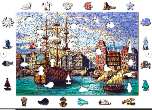 Wooden Puzzle Oude schepen in haven (505 St)